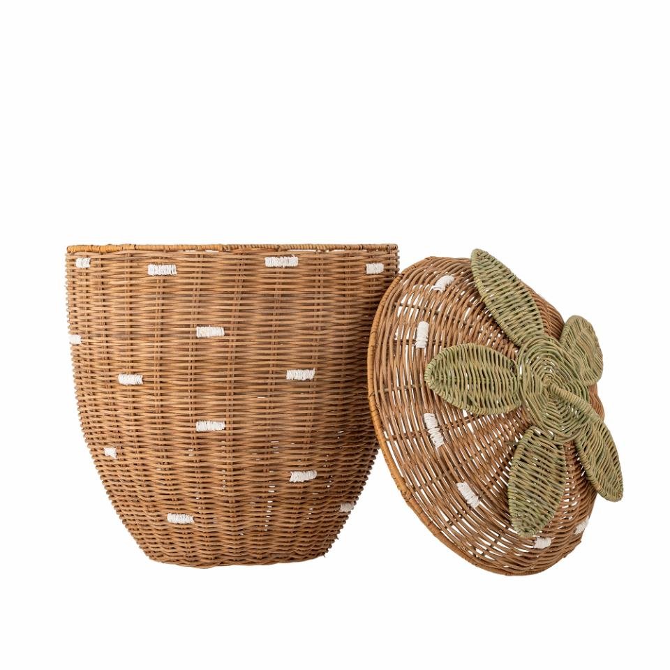 Basket with Lid Strawberry Pelino, Brown, Rattan - Le Petit Marché Home Furniture