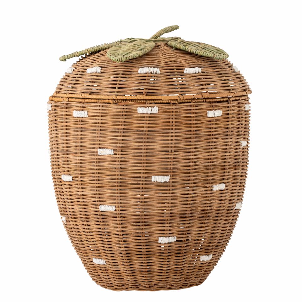 Basket with Lid Strawberry Pelino, Brown, Rattan - Le Petit Marché Home Furniture