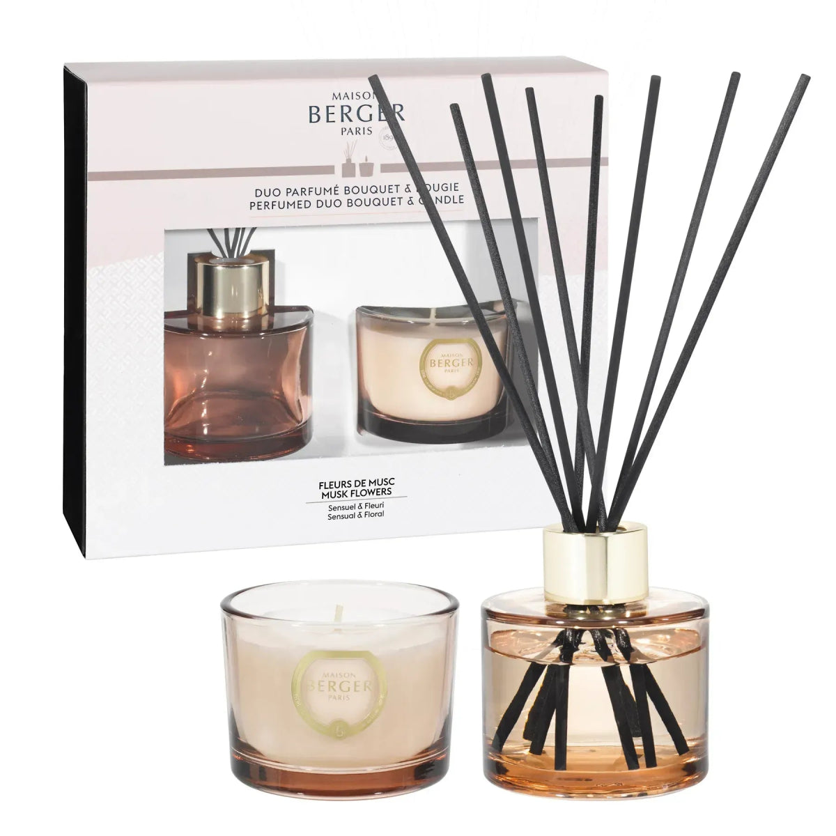 Lampe Gift Set, Musk Flowers Perfumed Duo Bouquet & Candle - Le Petit Marché Home Furniture