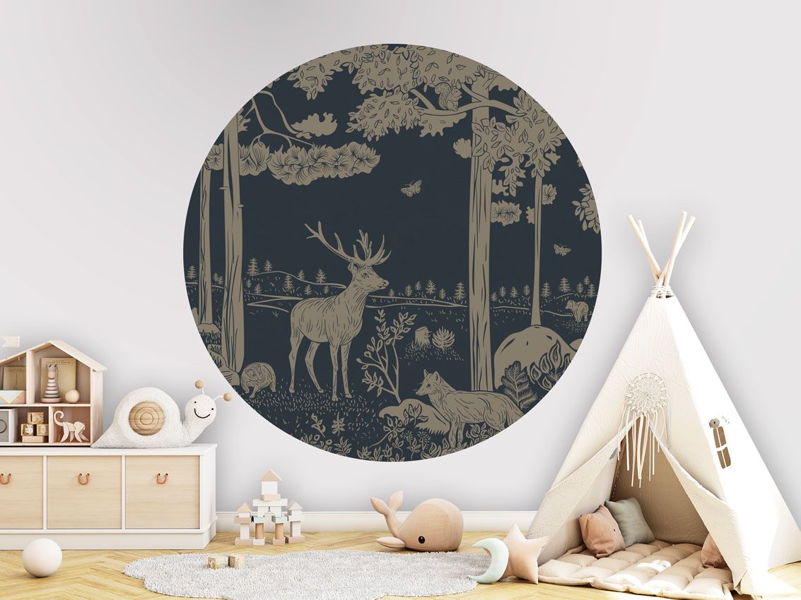 Monochrome Forest - Blue Vintage - Circle - Le Petit Marché Home Furniture