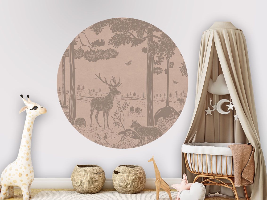 Monochrome Forest - Pink Vintage - Circle - Le Petit Marché Home Furniture