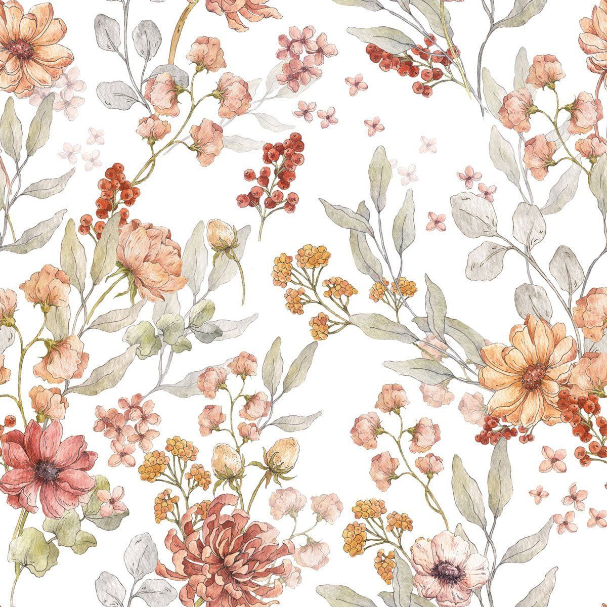 Wallpaper - Autumn Meadow White - Le Petit Marché Home Furniture