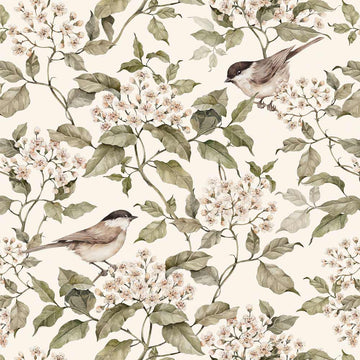 Wallpaper - Birds and Beige Spring - Le Petit Marché Home Furniture