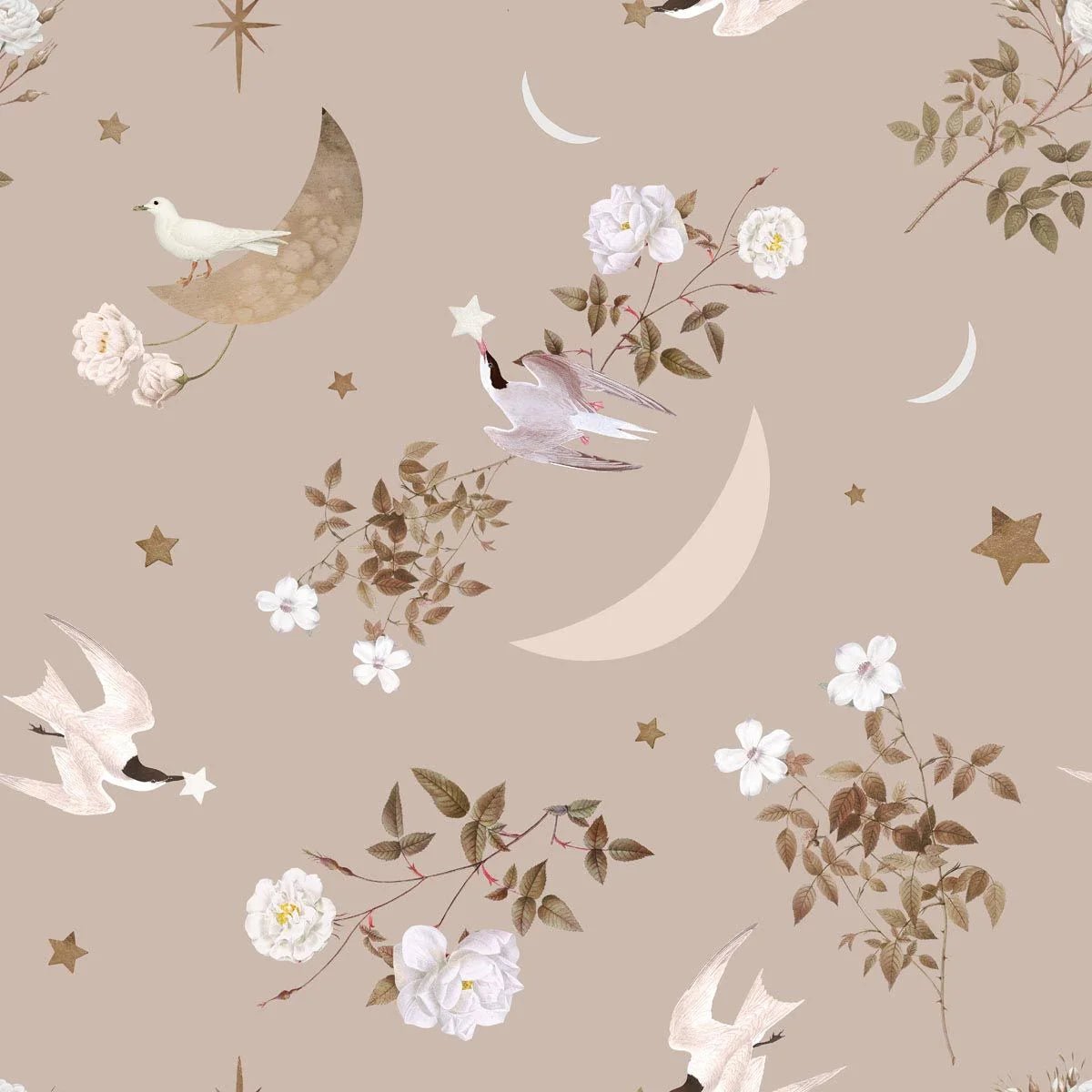 Wallpaper - Birds In The Night Sky - Le Petit Marché Home Furniture