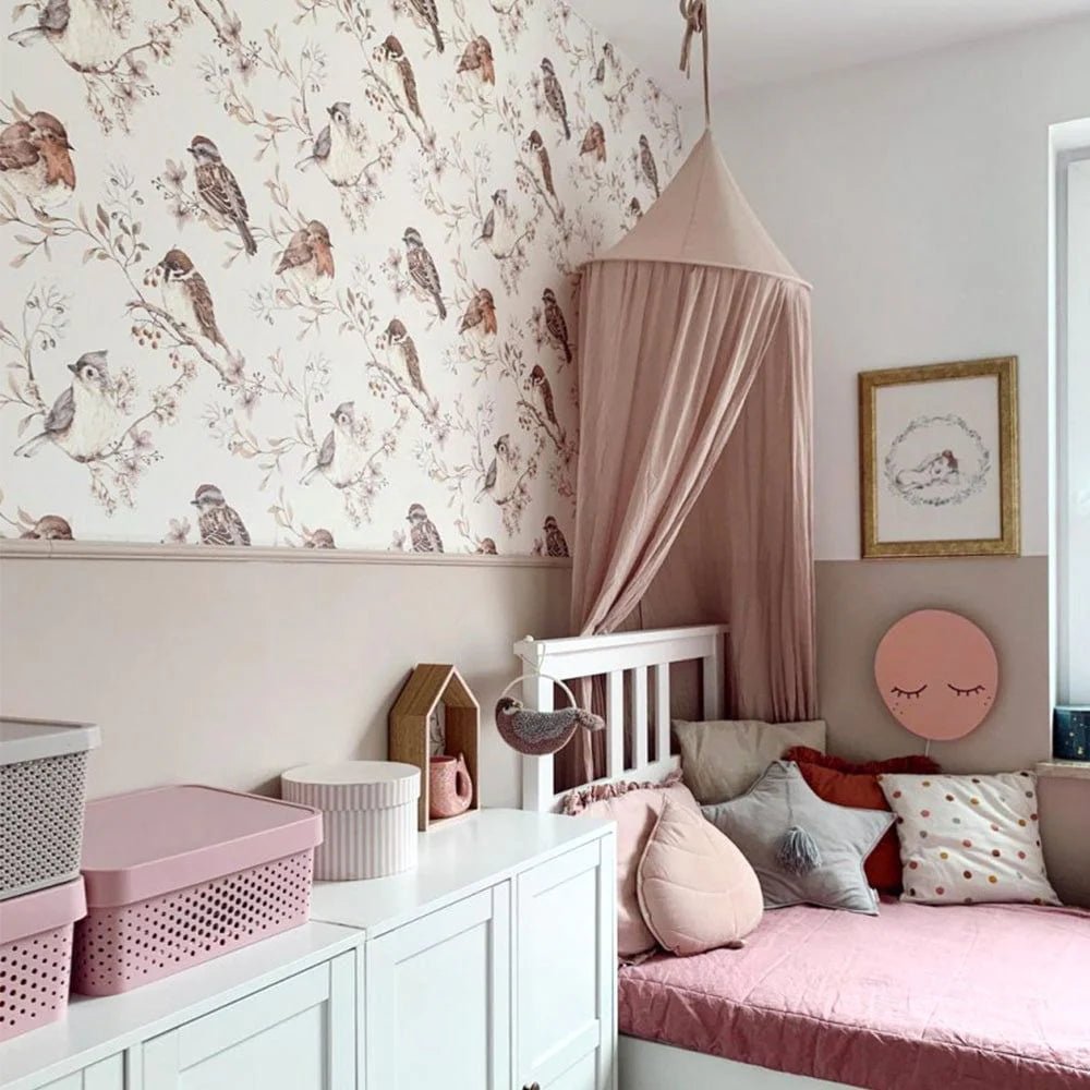 Wallpaper - Birds White - Gray - Le Petit Marché Home Furniture