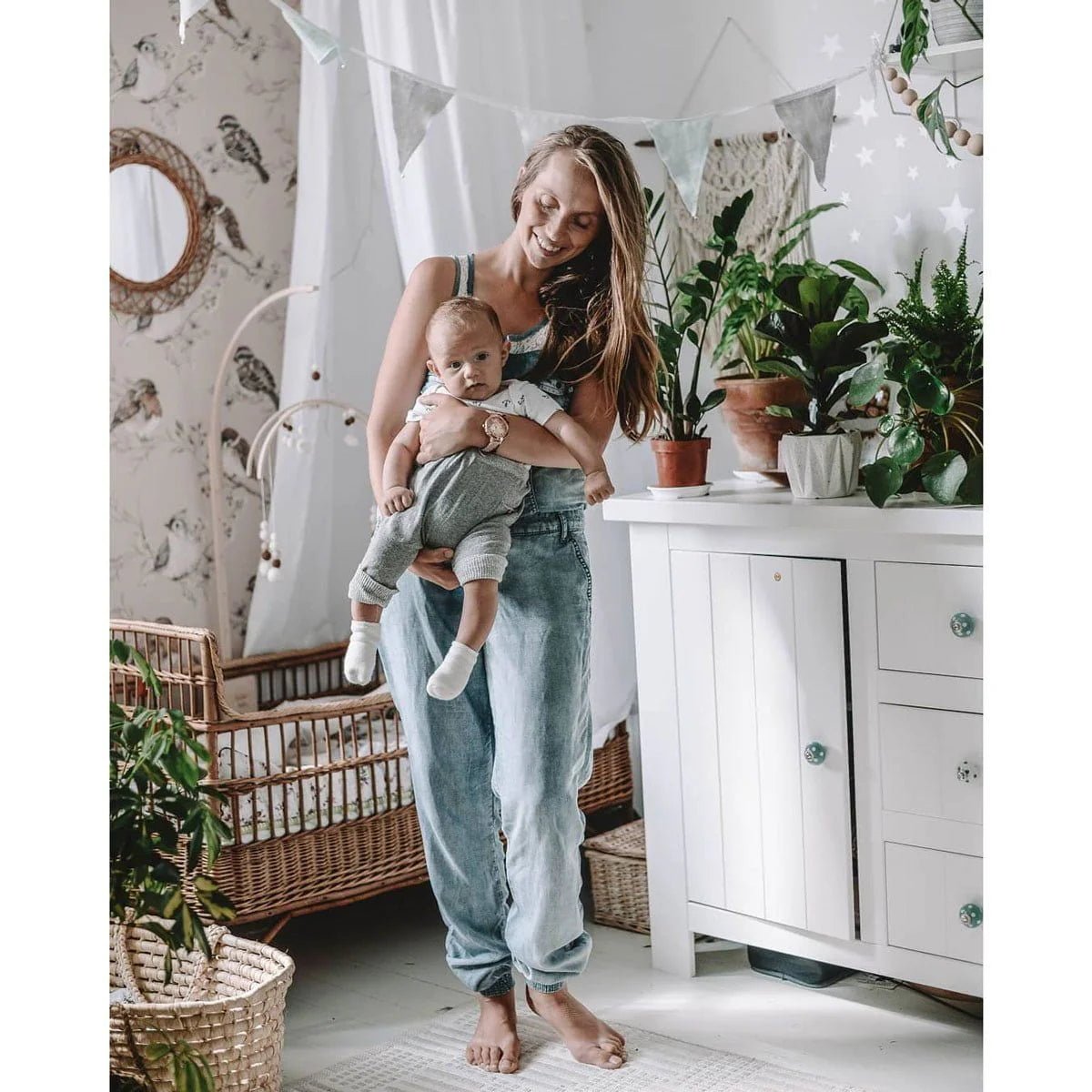 Wallpaper - Birds White - Gray - Le Petit Marché Home Furniture