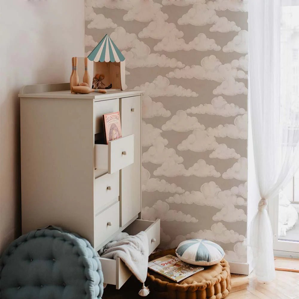 Wallpaper - Classic Velveteen Clouds Beige - Le Petit Marché Home Furniture