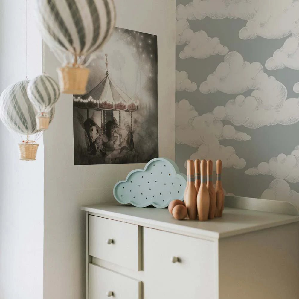 Wallpaper - Classic Velveteen Clouds Gray Blue - Le Petit Marché Home Furniture
