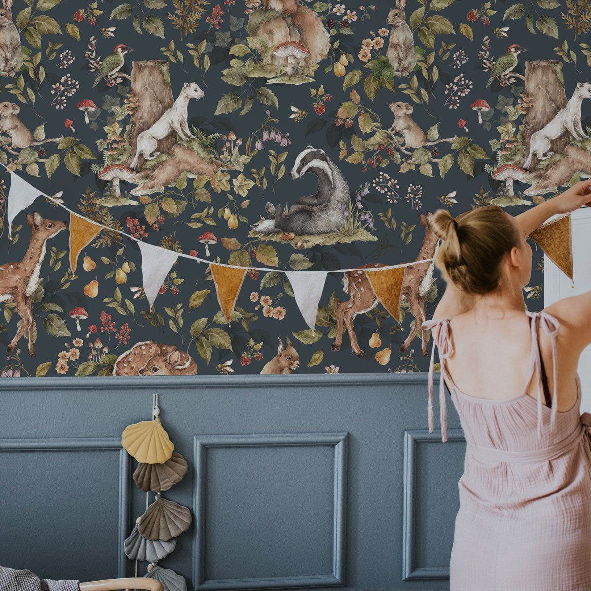 Wallpaper - Cute Forest Animals Dark - Le Petit Marché Home Furniture