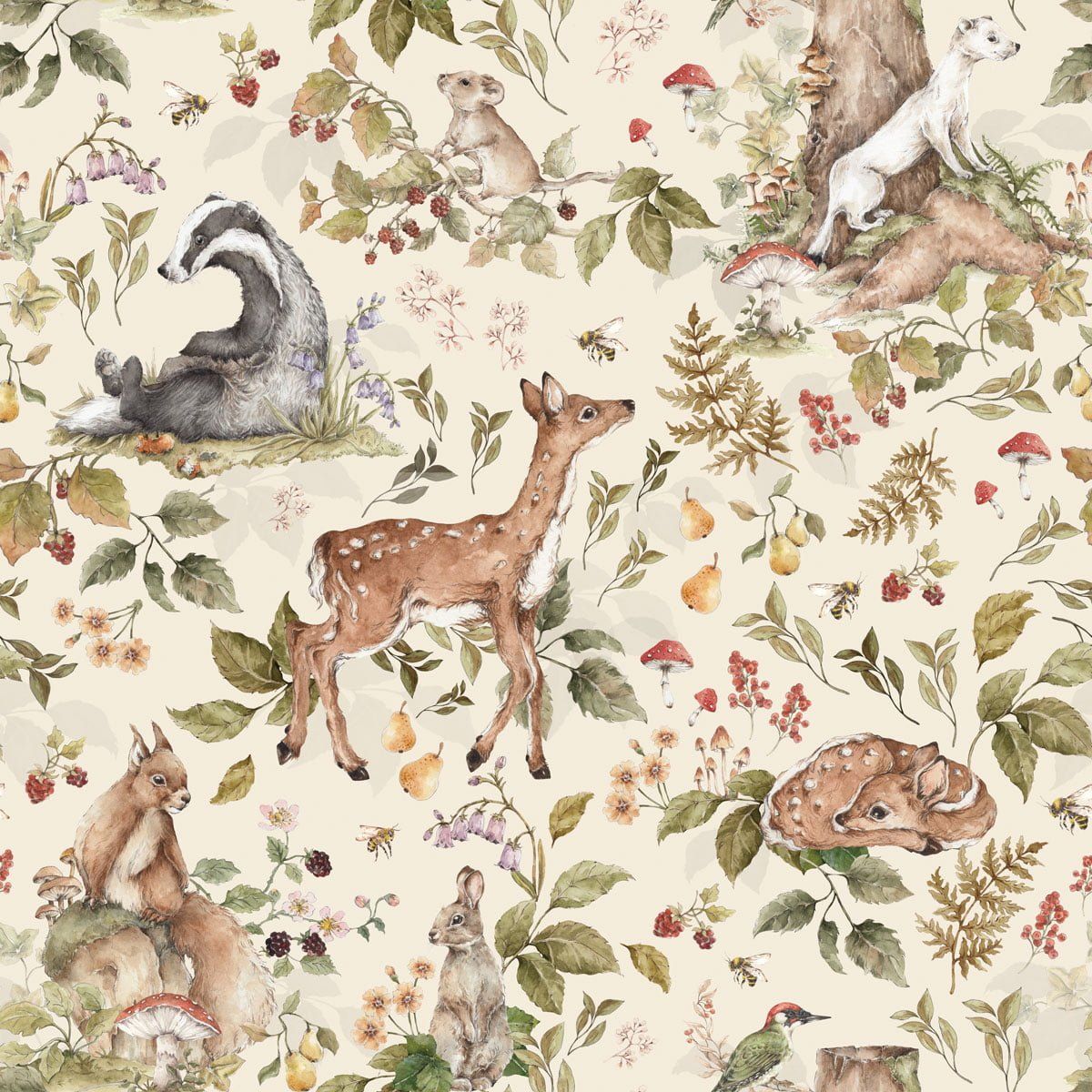 Wallpaper - Cute Forest Animals Light - Le Petit Marché Home Furniture