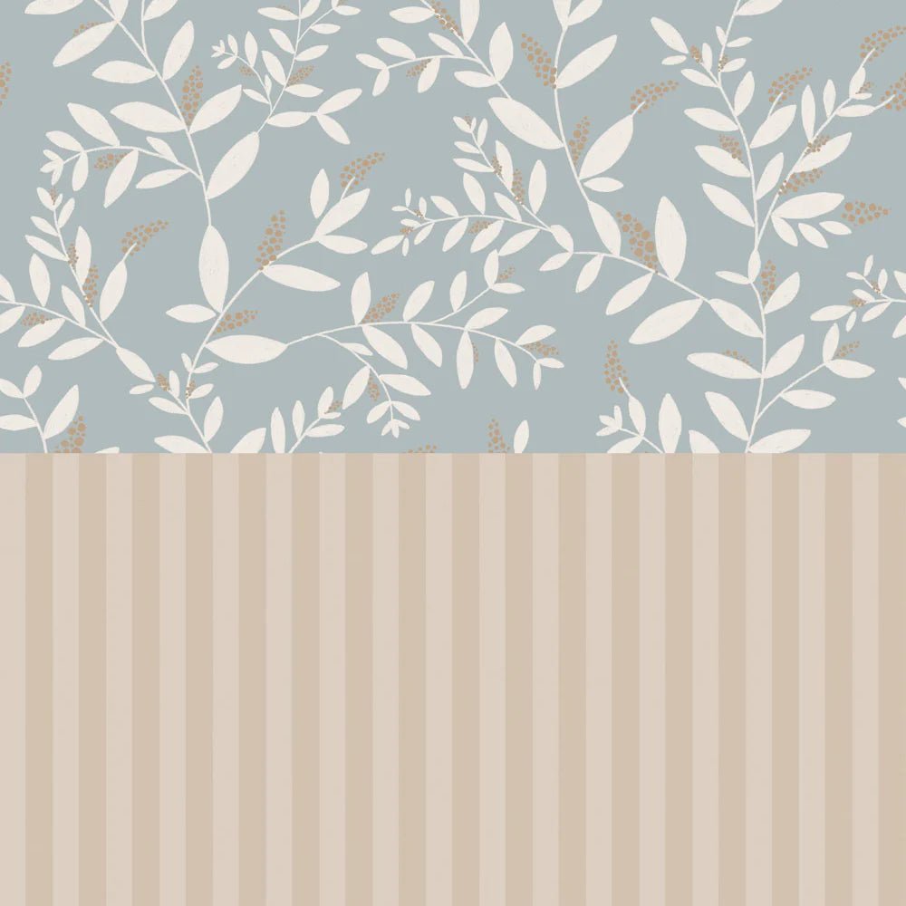 Wallpaper - Delicate Twigs with Blue and Beige - Le Petit Marché Home Furniture