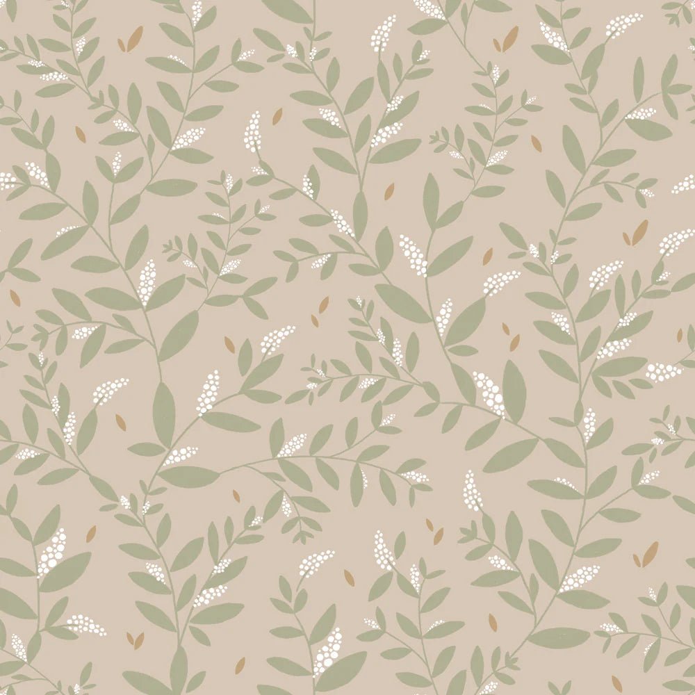 Wallpaper - Delicate Twigs with Green and Beige - Le Petit Marché Home Furniture