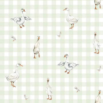 Wallpaper - Ducks on Check Green - Le Petit Marché Home Furniture