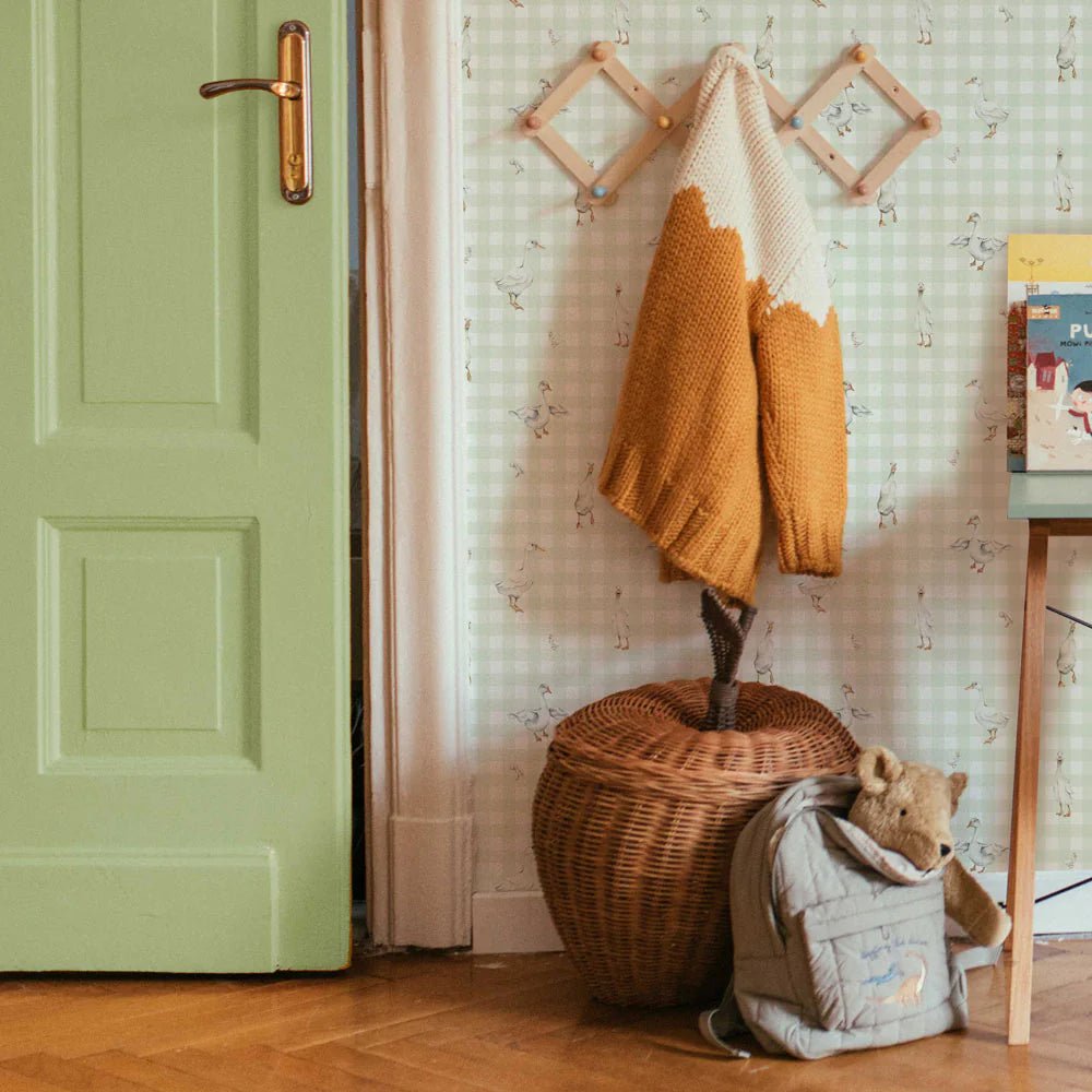 Wallpaper - Ducks on Check Green - Le Petit Marché Home Furniture