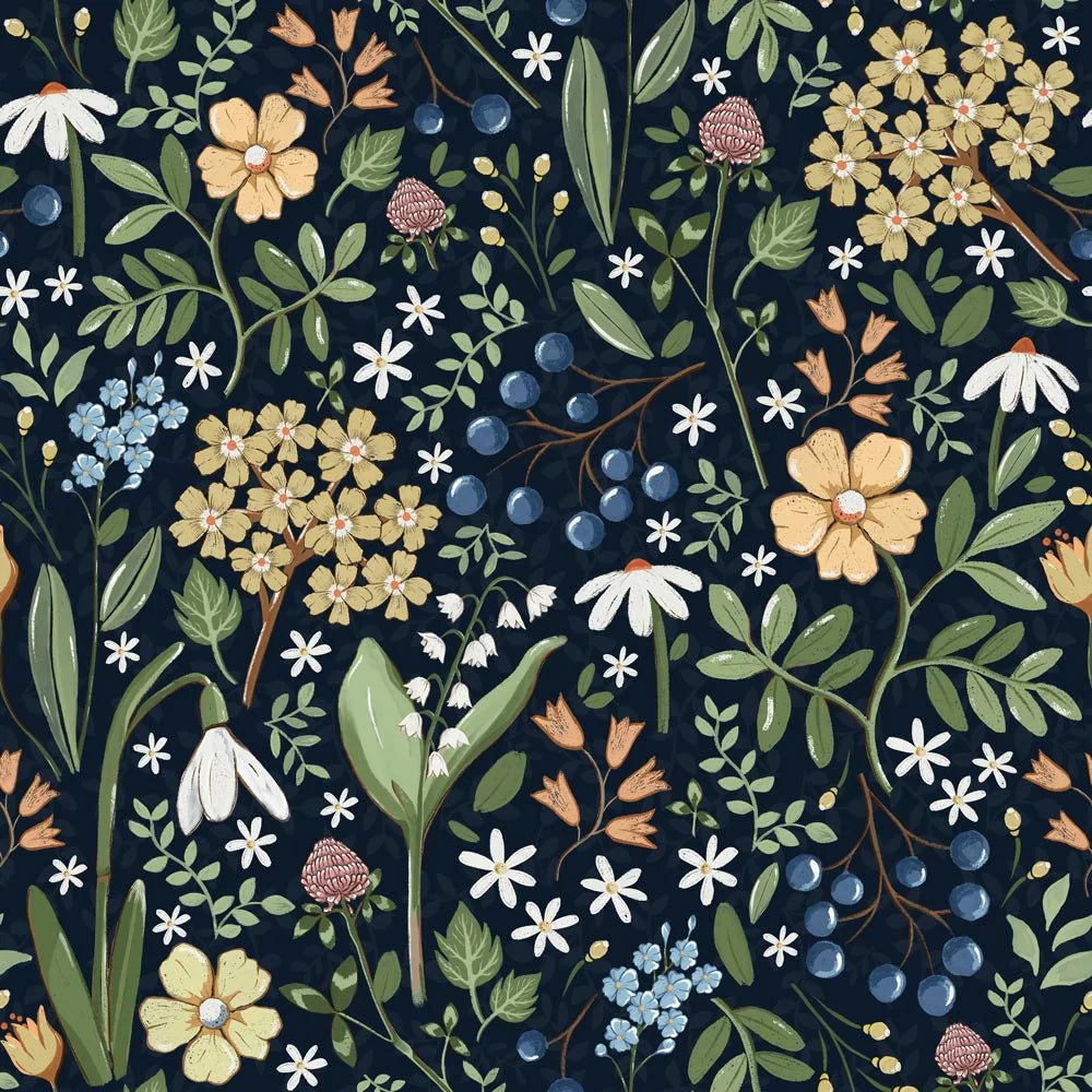 Wallpaper - Field of Flowers Navy Blue - Le Petit Marché Home Furniture