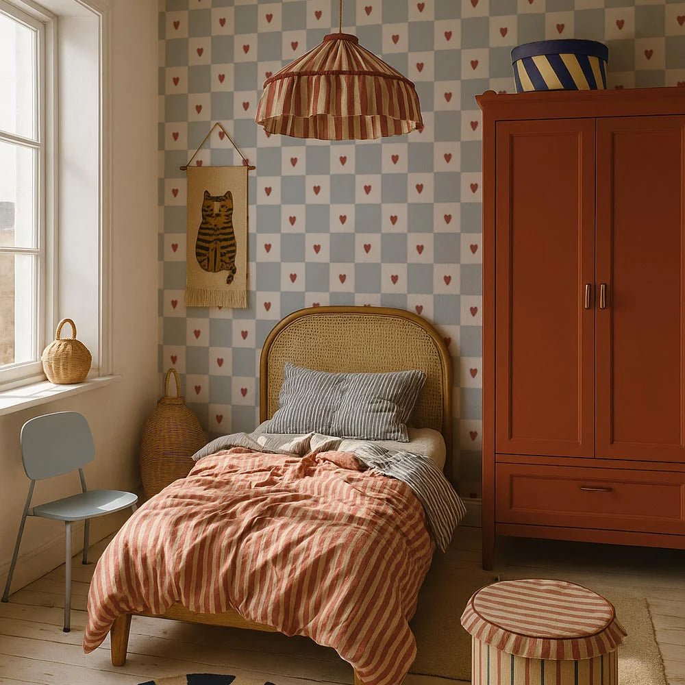 Wallpaper - French Hearts Check - Le Petit Marché Home Furniture