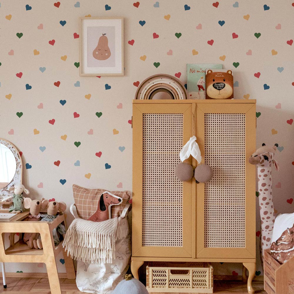 Wallpaper - Hearts in all Colours - Le Petit Marché Home Furniture