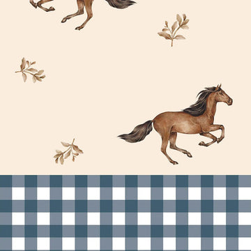 Wallpaper - Horses And Check Blue - Le Petit Marché Home Furniture