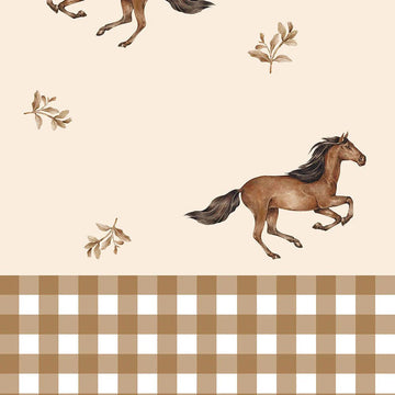 Wallpaper - Horses And Check Brown - Le Petit Marché Home Furniture