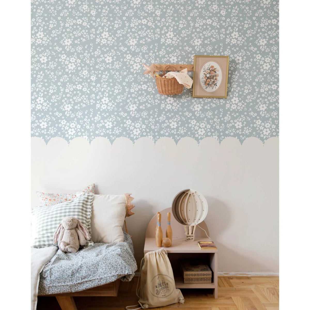 Wallpaper - Lace Meadow Blue and Milky - Le Petit Marché Home Furniture