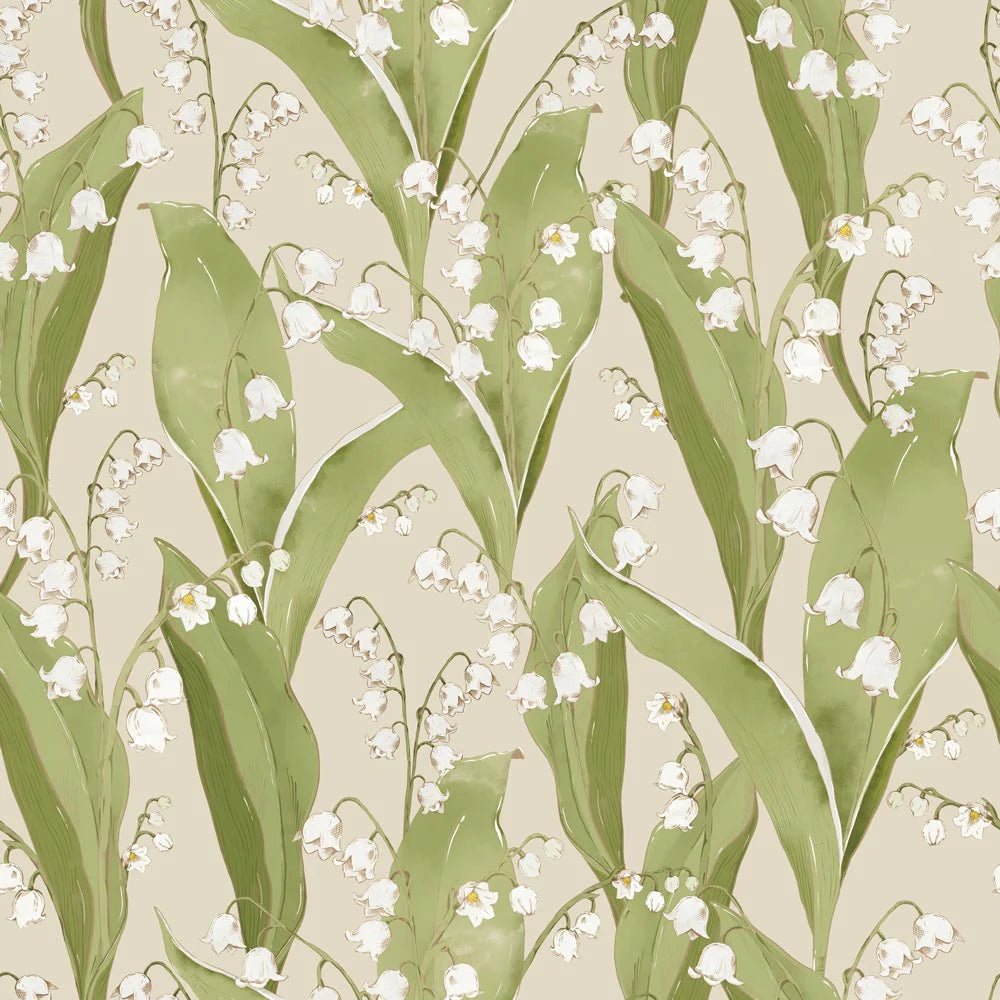 Wallpaper - Lily of Valley Beige Background - Le Petit Marché Home Furniture
