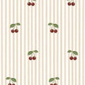 Wallpaper - Little Cherries on Beige Stripes - Le Petit Marché Home Furniture
