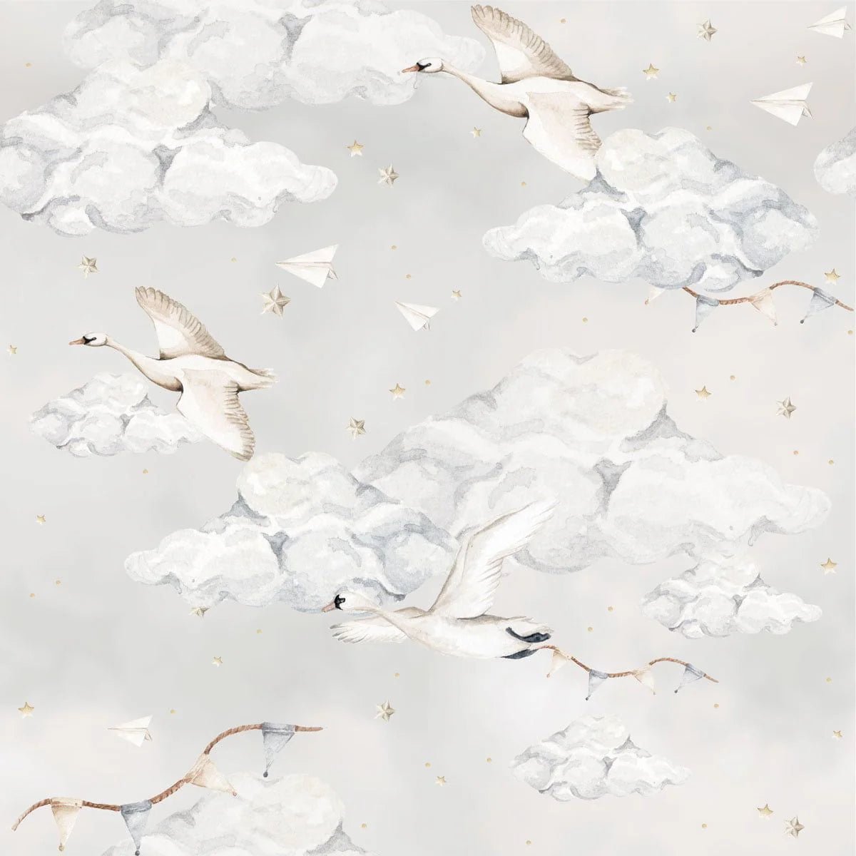 Wallpaper - Magic Swans Blue - Le Petit Marché Home Furniture