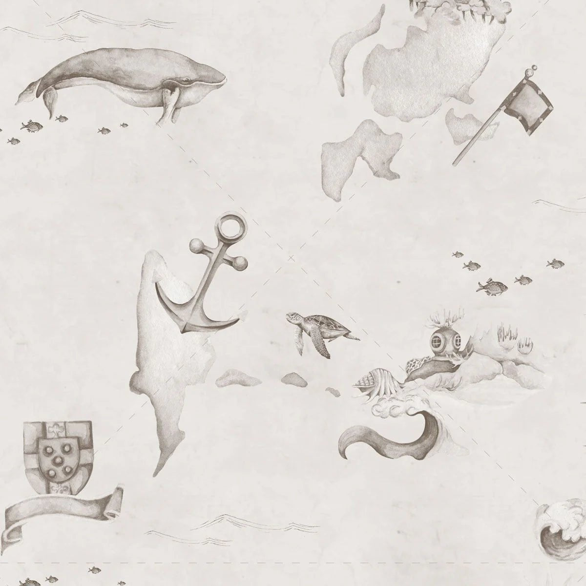 Wallpaper - Map Stories From The Sea Sepia - Le Petit Marché Home Furniture