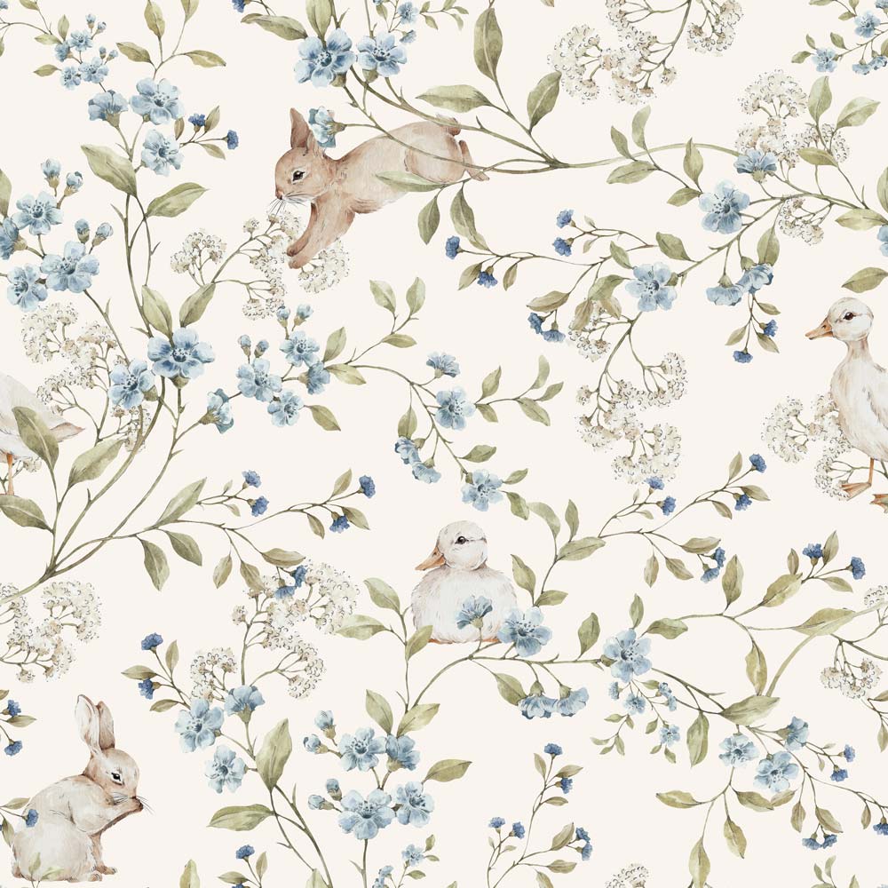 Wallpaper - Meadow Friends with Ducks and Bunnies - Le Petit Marché Home Furniture