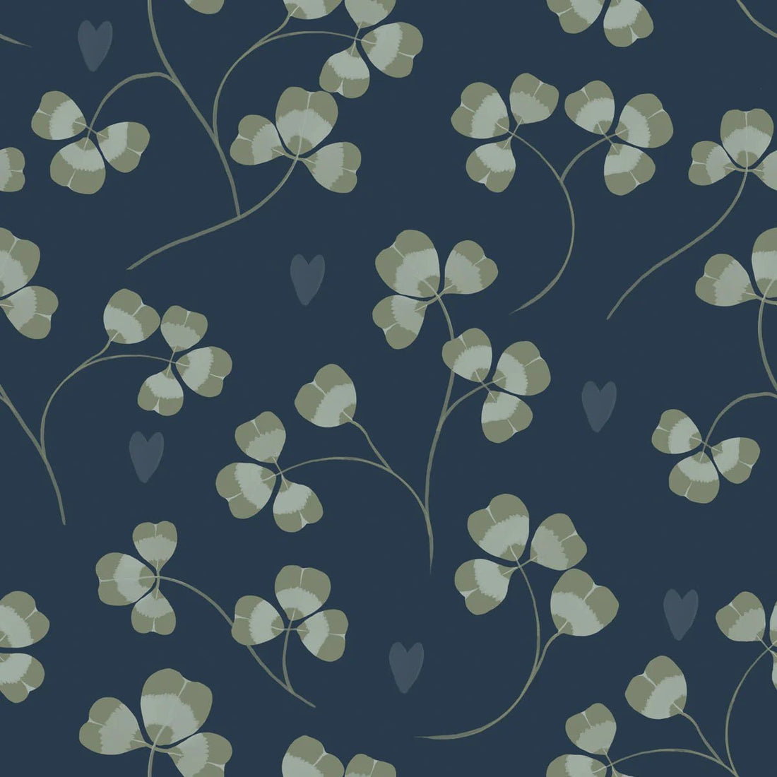 Wallpaper - Pastel Clover and Hearts Navy Blue - Le Petit Marché Home Furniture