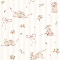 Wallpaper - Pink Rabbits On Stripes - Le Petit Marché Home Furniture