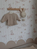 Wallpaper - Pink Rabbits On Stripes - Le Petit Marché Home Furniture