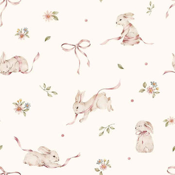 Wallpaper - Pink Rabbits On White - Le Petit Marché Home Furniture