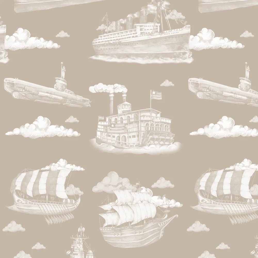 Wallpaper - Ships Sepia Screen / Industrial Evolution - Le Petit Marché Home Furniture