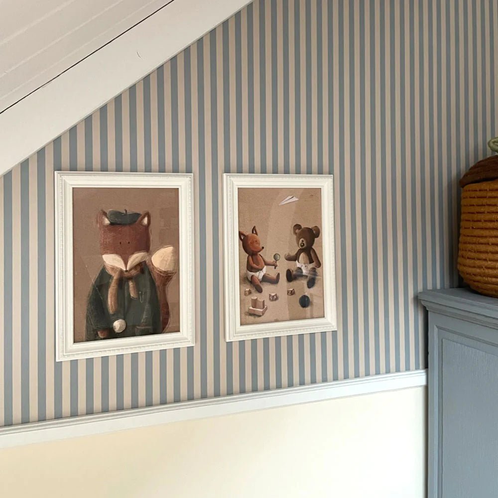 Wallpaper - Simple Vintage Stripes Beige Blue - Le Petit Marché Home Furniture
