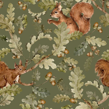 Wallpaper - Squirrels in Green - Le Petit Marché Home Furniture