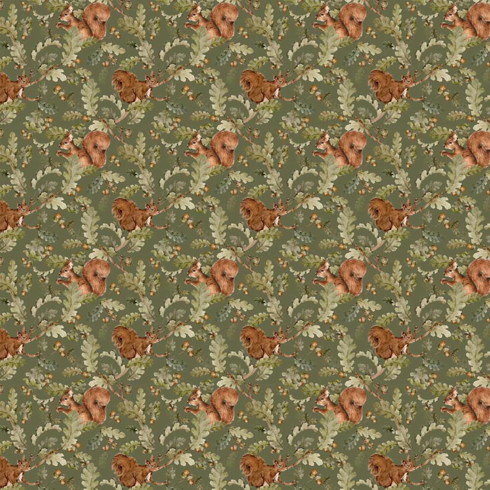 Wallpaper - Squirrels in Green - Le Petit Marché Home Furniture