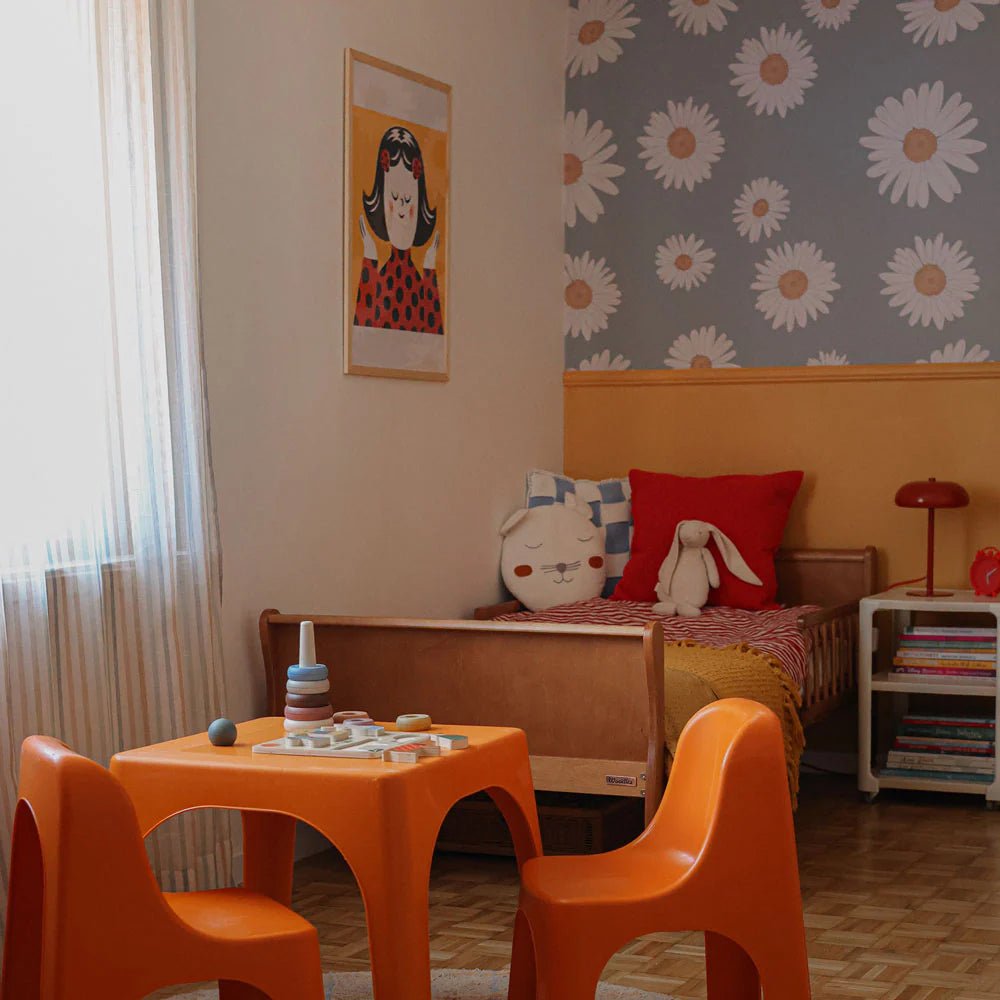 Wallpaper - Tuscan Daisies Blue - Le Petit Marché Home Furniture