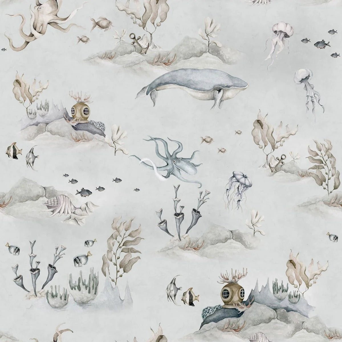 Wallpaper - Underwater World Grey - Le Petit Marché Home Furniture