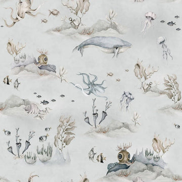 Wallpaper - Underwater World Grey - Le Petit Marché Home Furniture