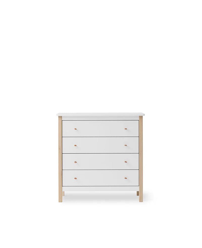 Wood Dresser 4 Drawers, White/Oak - Le Petit Marché Home Furniture