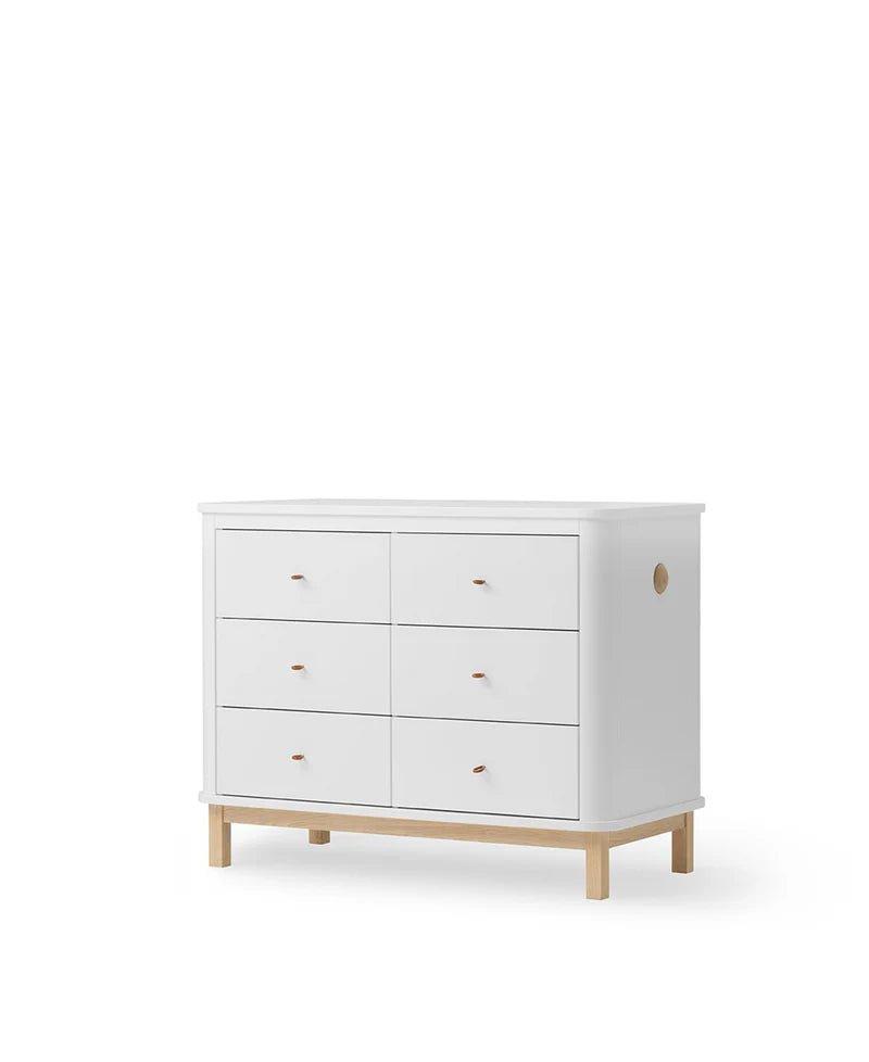 Wood Dresser 6 Drawers, White/Oak - Le Petit Marché Home Furniture
