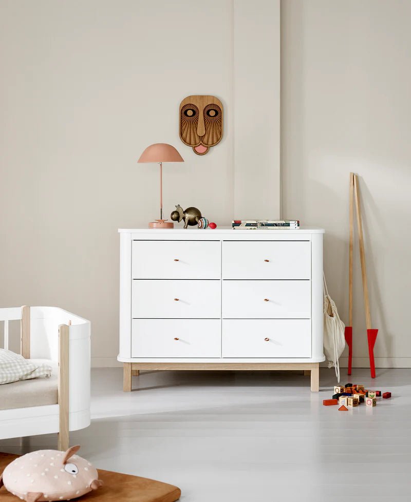 Wood Dresser 6 Drawers, White/Oak - Le Petit Marché Home Furniture