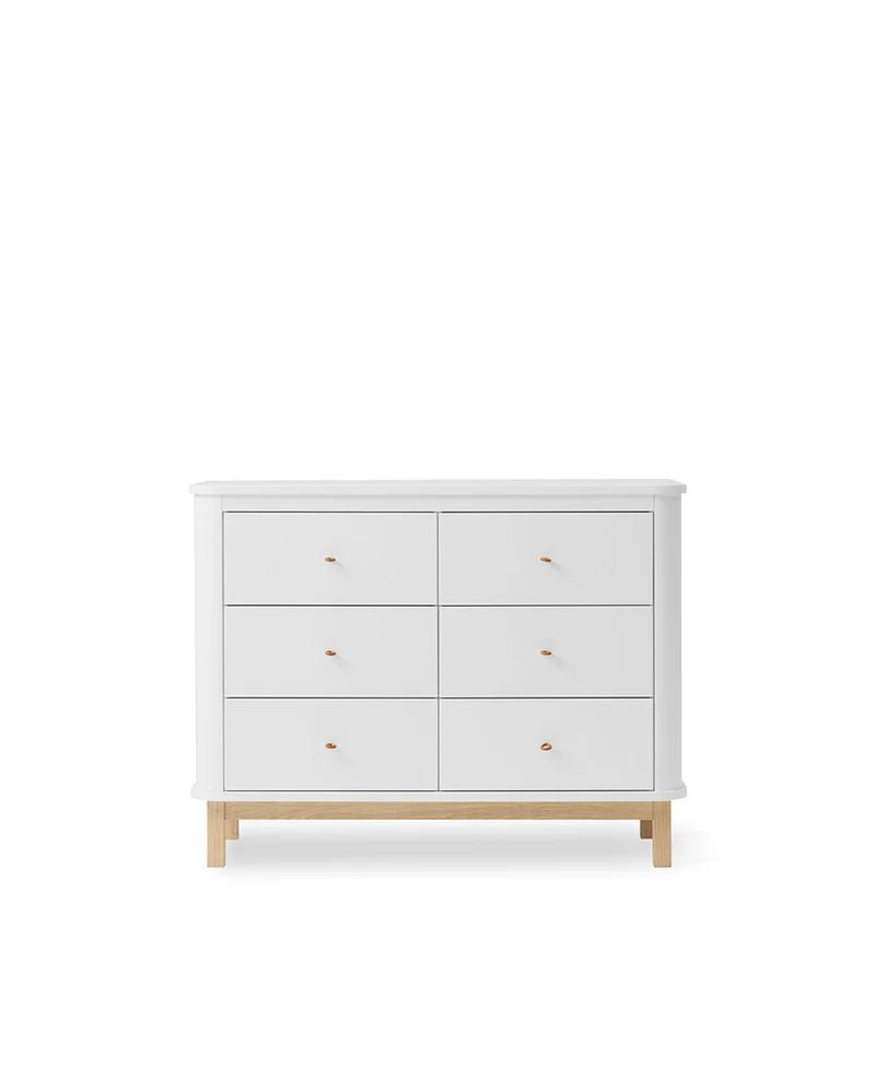 Wood Dresser 6 Drawers, White/Oak - Le Petit Marché Home Furniture