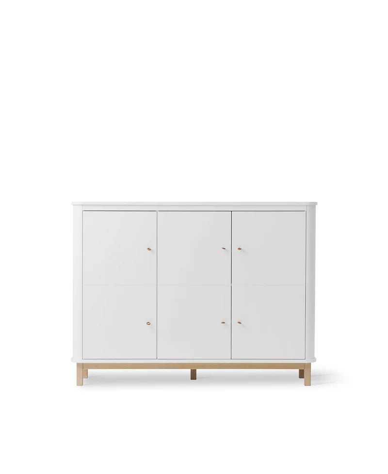 Wood Multi Cupboard 3 Doors, White/Oak - Le Petit Marché Home Furniture