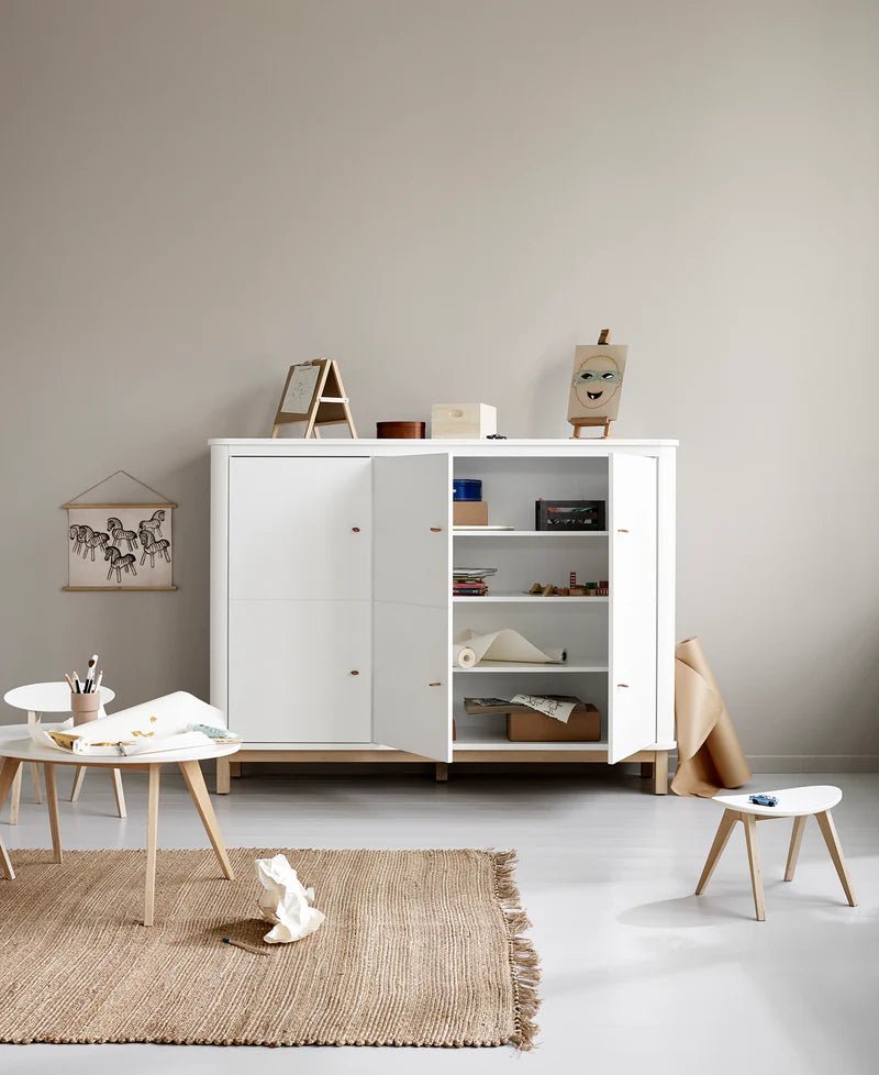 Wood Multi Cupboard 3 Doors, White/Oak - Le Petit Marché Home Furniture