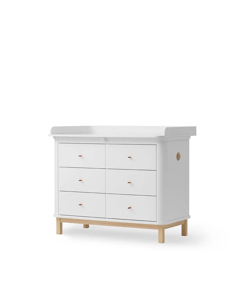 Wood Nursery Dresser 6 Drawers, White/Oak - Le Petit Marché Home Furniture