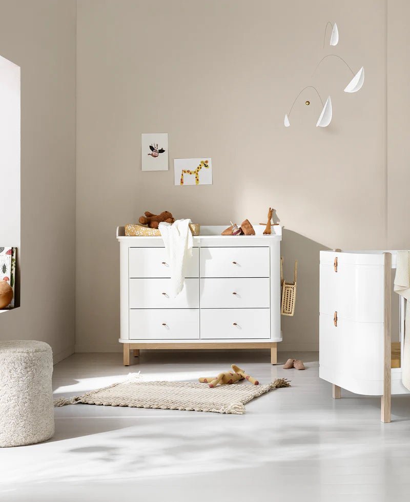 Wood Nursery Dresser 6 Drawers, White/Oak - Le Petit Marché Home Furniture