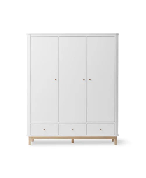 Wood wardrobe 3 doors, white/oak - Le Petit Marché Home Furniture