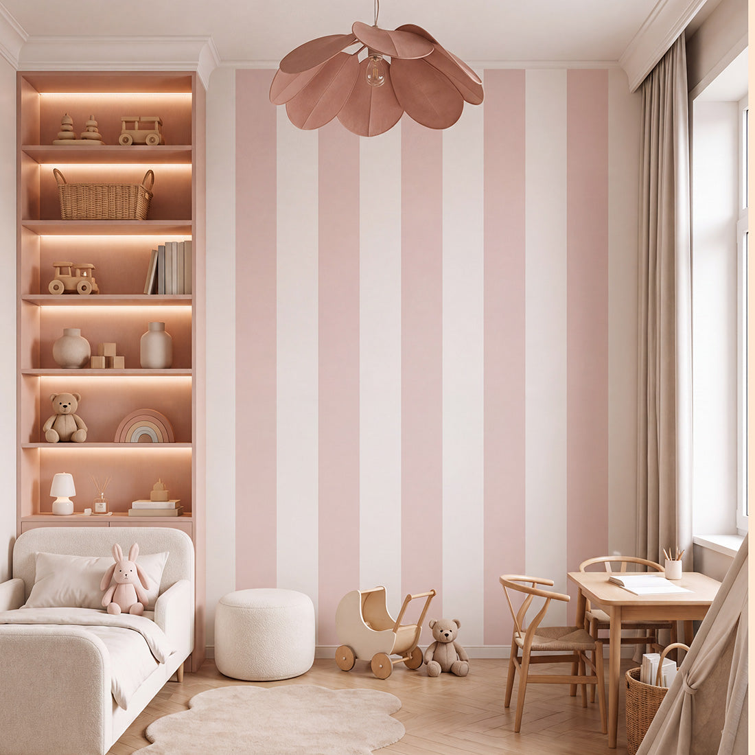 Striped Wallpaper – Powder Pink / Wide (16 cm) – Pastelowe Love | LPM Home